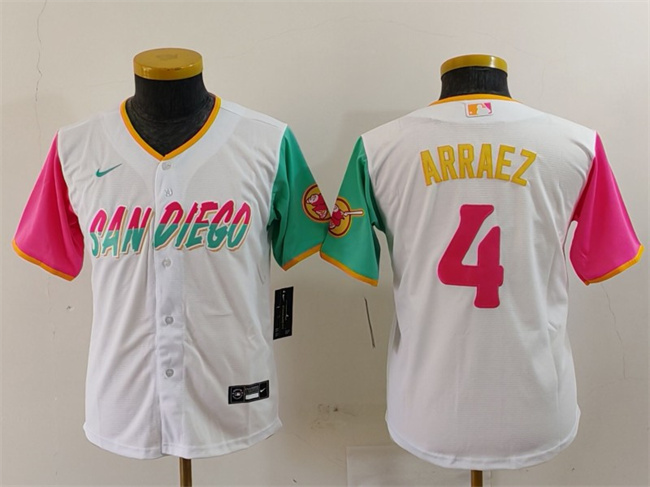 Youth San Diego Padres #4 Luis Arraez White City Connect Stitched Baseball Jersey Youth San Diego Padres #4 Luis Arraez White City Connect Stitched Baseball Jersey
